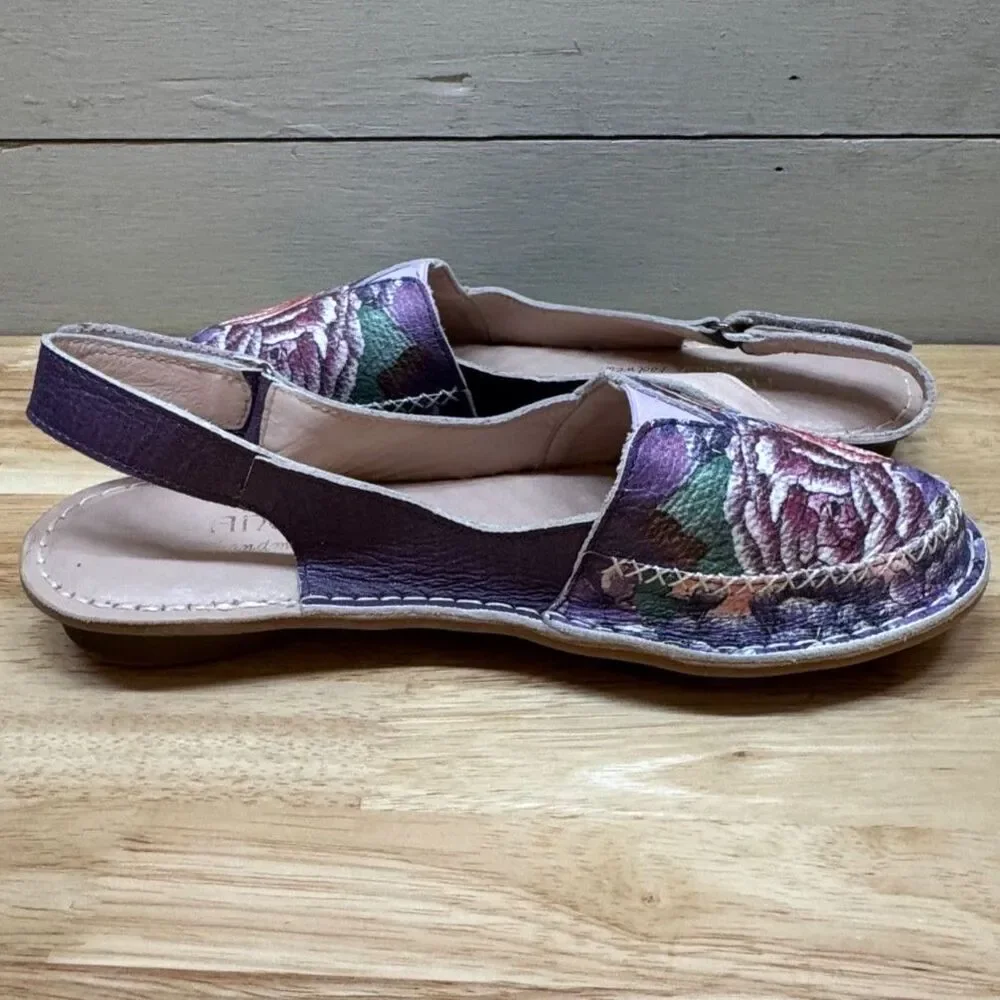 Anuschka Hand-painted Leather Adjustable Slingback Flats Women's EU Sz 39 US 8.5